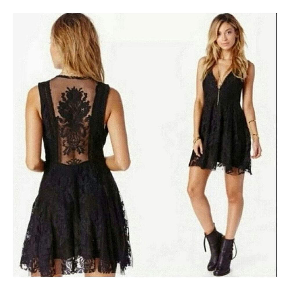Free People Reign Over Me Dress Black 6 Embroidered Mesh